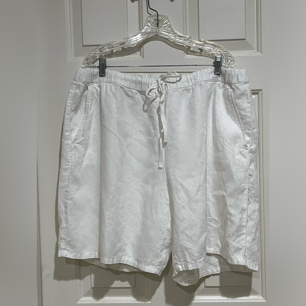 EILEEN FISHER ORGANIC LINEN MID THIGH RELAXED FIT White SHORTS Size S23